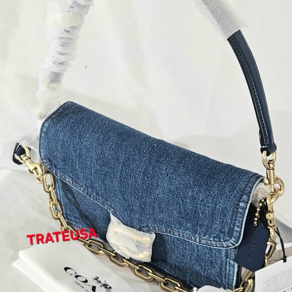 NWT Coach Chain Tabby Shoulder Bag CAN14 denim/Brass/Deep Blue AUTHENTIC Packed - Picture 3 of 16